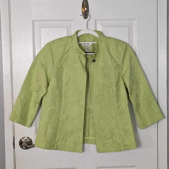 Christopher & Banks Petite Green Embroidered Floral Open Front Jacket‎ Size M - Picture 1 of 7